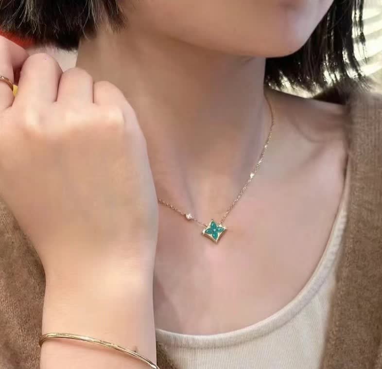 Louis Vuitton Blue Enamel Flower Diamond Necklace